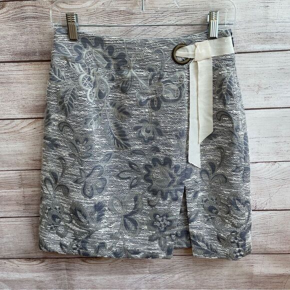 ANTHROPOLOGIE MAEVE CLEMENTIA JACQUARD SKIRT‎ IN GRAY FLORAL - Picture 1 of 5